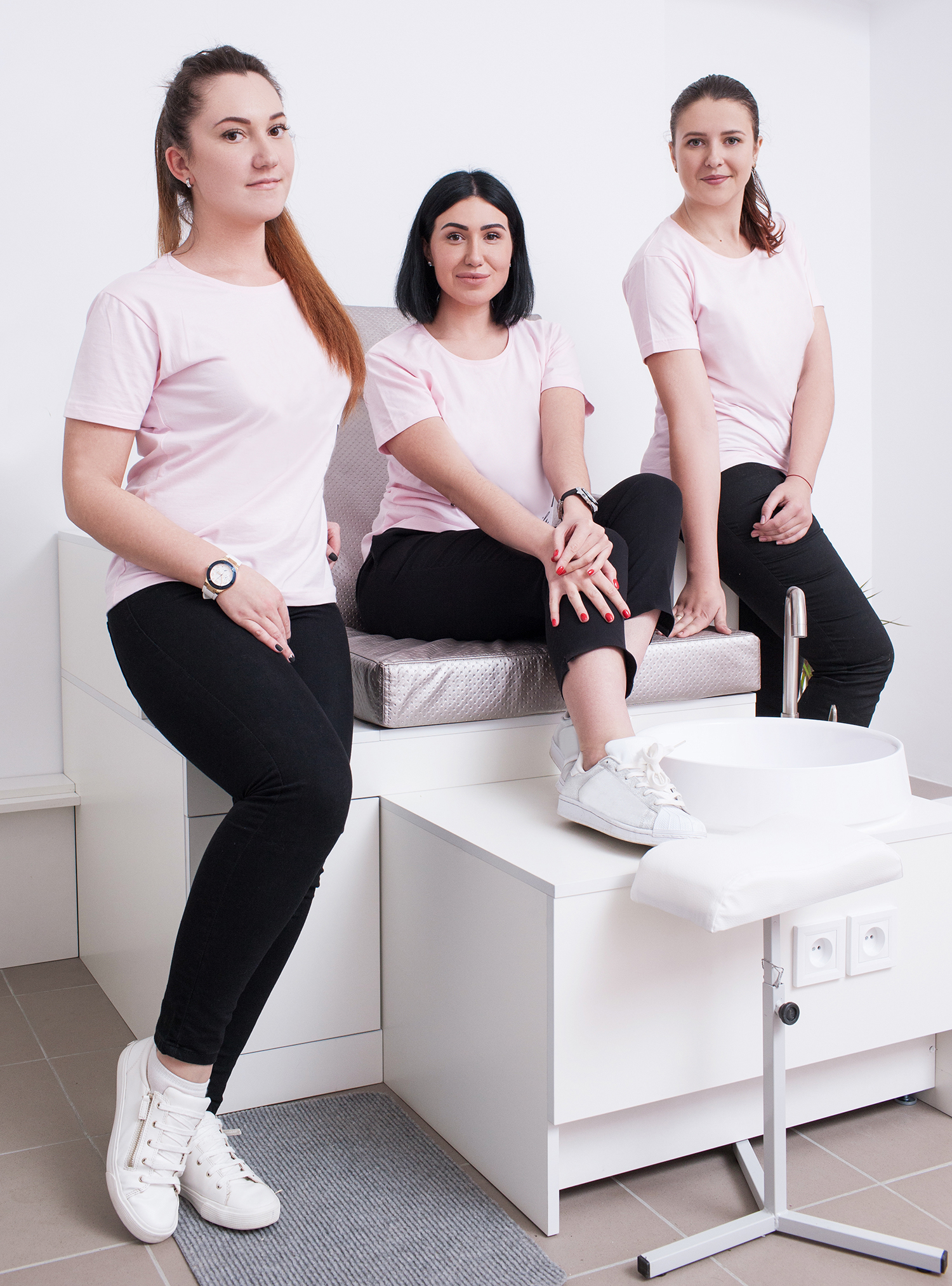 beauty therapists wearing pink