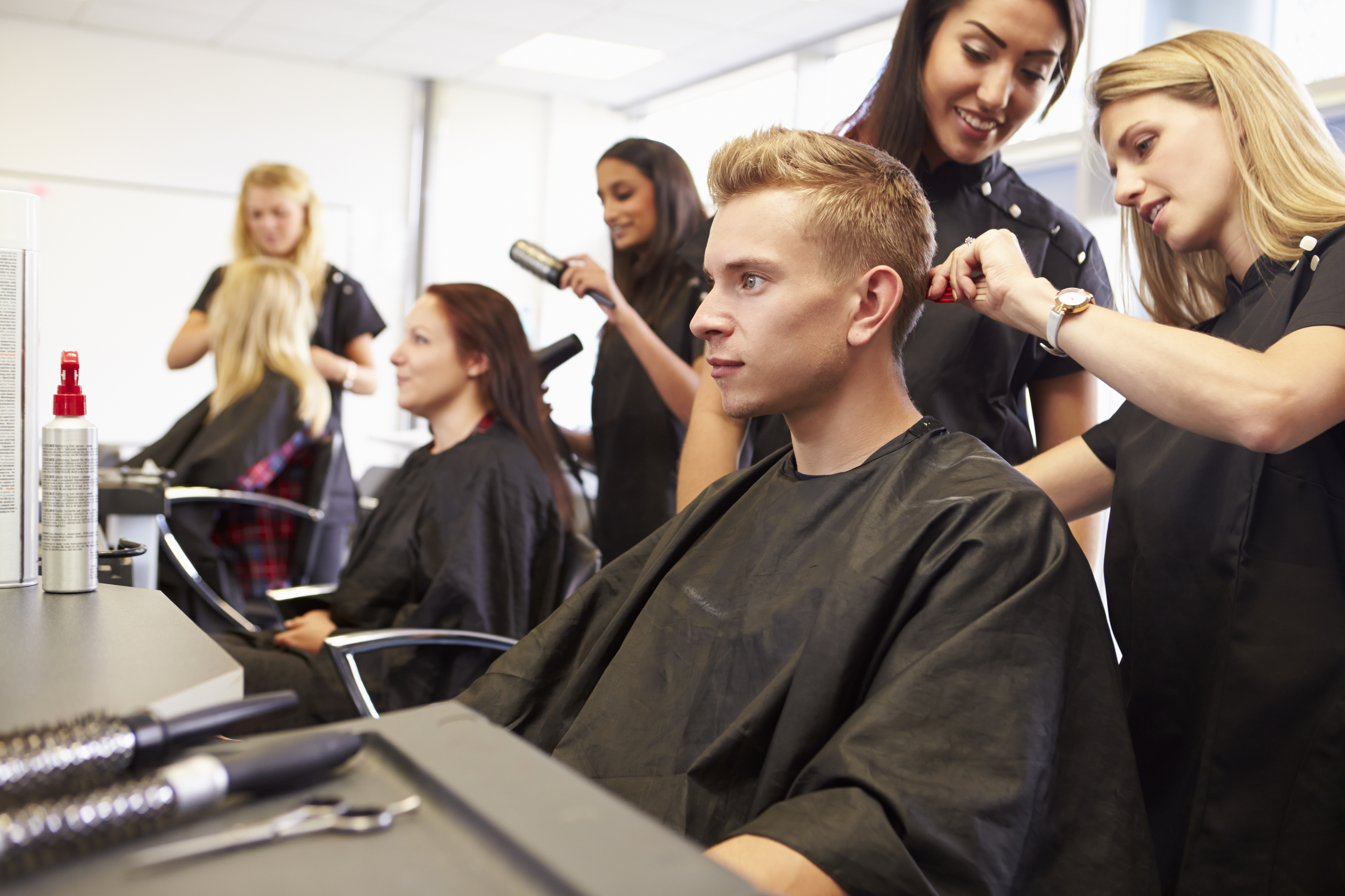 Hairdressers in training