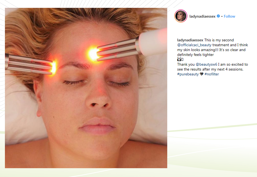 Nadia Essex undergoes CACI Synergy facial treatment